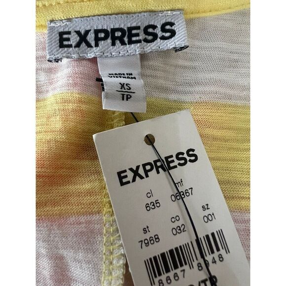 4/$25 Express yellow white stripes blouson tee shirt XS summer casual travel - Picture 7 of 7